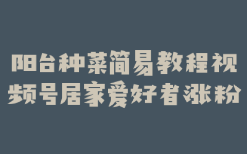 阳台种菜简易教程视频号居家爱好者涨粉